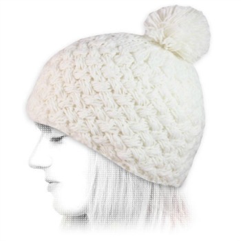 bonnet femme ecru pompon